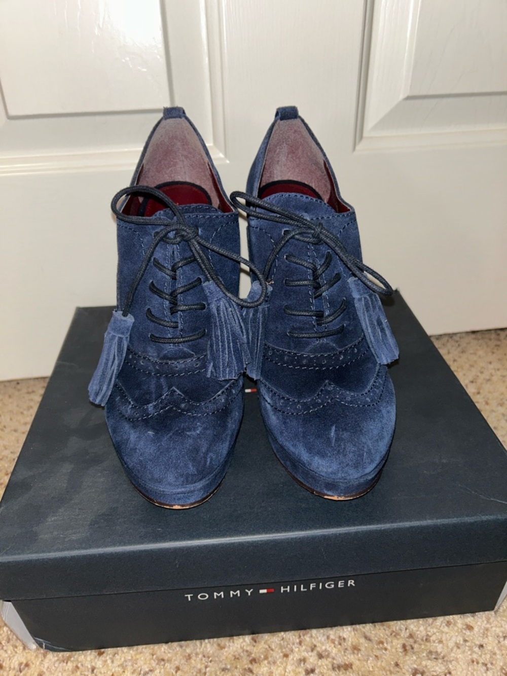 Tommy Hilfiger Navy Suede Tassel Wingtip Loafers